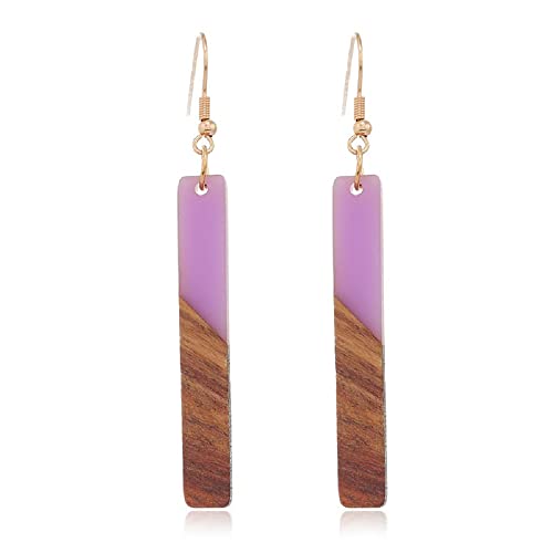 Retro Wooden Resin Geometric Bar Drop Dangle Earrings Layered Leopard for Women Polymer Clay Lightweight Statement Jewelry - style: 14