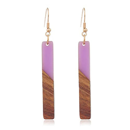 Retro Wooden Resin Geometric Bar Drop Dangle Earrings Layered Leopard for Women Polymer Clay Lightweight Statement Jewelry - style: 14