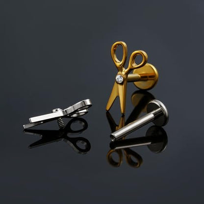 16G 6mm 8mm ASTM F136 Titanium Cartilage Piercing Jewelry Stud for Tragus Helix Conch Flat - color: Scissor - Gold