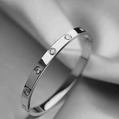 VQYSKO Love Friendship Bracelet Bangle Gold Rose Gold Silver with Cubic Zirconia Stones Stainless Steel Hinged Jewelry with Crystal Oval Bracelet Birthday Present for Her Women Teen Girls - style: B0CHNXXVFS