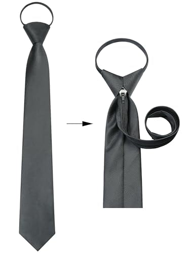 GUSLESON 3.15"（8cm） Mens Pre-tied Adjustable Zipper Tie Solid Necktie for Business and Wedding - color: Charcoal Grey