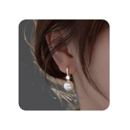Pearl Earrings for Women 14K Gold Plated Hypoallergenic Pearl Earrings 5A Cubic Zirconia Dangle Earrings Elegant Jewelry - color: 2-Gold