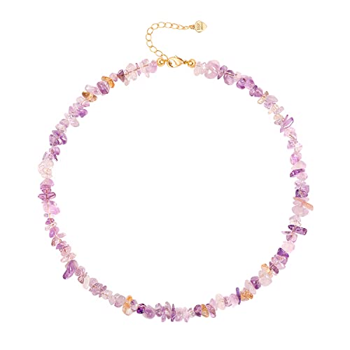 Aobei Pearl Gemstone Beaded Choker Necklace for Women Boho Turquoise/Cultured Freshwater Pearls/Garnet/Amazonite Jewelry - color: G Purple & Yellow Ametrine