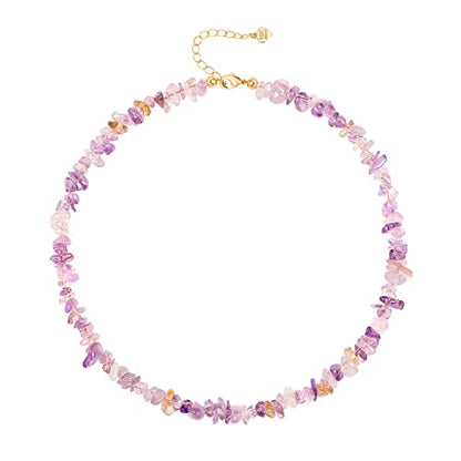 Aobei Pearl Gemstone Beaded Choker Necklace for Women Boho Turquoise/Cultured Freshwater Pearls/Garnet/Amazonite Jewelry - color: G Purple & Yellow Ametrine