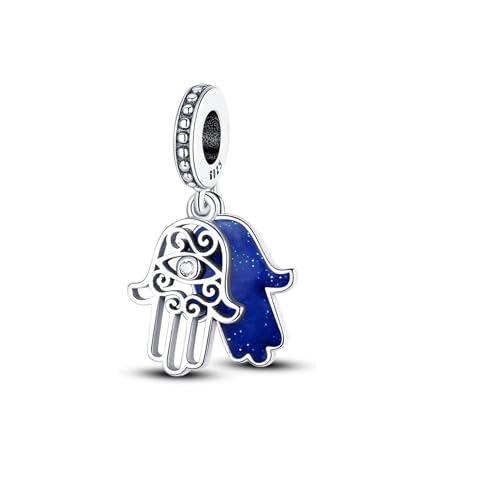 Flower Crab Orca Birthday Athlete Family Tree Safety Chain Cat Dog Bead Pendant 925 Sterling Silver Dangle Compatible With Pandora Moments Charm Bracelet - style: Hamsa Hand Fatima Evil Eye Protection Luck Split