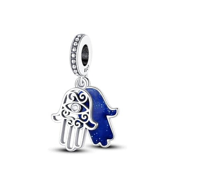 Flower Crab Orca Birthday Athlete Family Tree Safety Chain Cat Dog Bead Pendant 925 Sterling Silver Dangle Compatible With Pandora Moments Charm Bracelet - style: Hamsa Hand Fatima Evil Eye Protection Luck Split