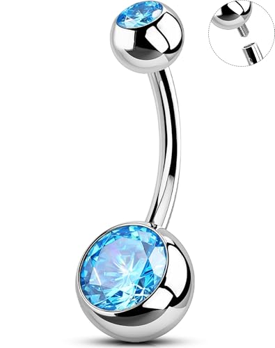 OUFER Belly Button Rings Surgical Steel, Internally Threaded Belly Rings | 14G Belly Piercing Jewelry, 10/12/14/16mm Beachy Belly Button Rings, Silver/Gold Navel Piercing Jewelry For Women Men - color: Blue, size: 14G 10MM