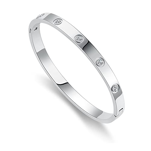 RIMRIVA Gold Bracelets for Women Friendship Love Bangle Jewelry | Stainless Steel Bracelet Jewelry Christmas Birthday Gifts for Women Stocking Stuffers Wedding Valentines Her - color: Silver, size: Large