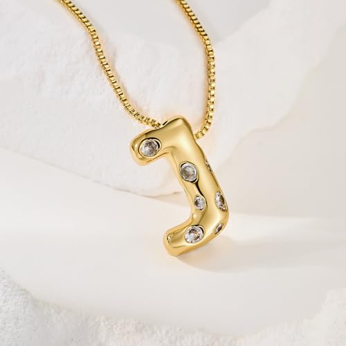 Cicy Bell Initial Necklace for Women 14k Gold Plated | Cubic Zirconia, Trendy, Personalized, Dainty Letter Pendant - color: J-Gold