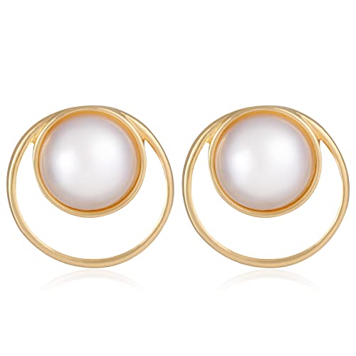 Gold Metal Clip On Earrings for Women Non Pierced Dangle Drop Earrings Multiple Styles - color: gold round pearl clip
