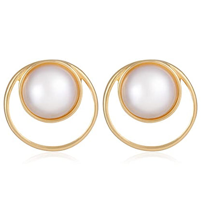 Gold Metal Clip On Earrings for Women Non Pierced Dangle Drop Earrings Multiple Styles - color: gold round pearl clip