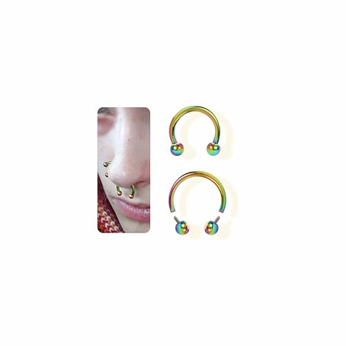BodyBonita Anodized G23 Titanium Horseshoe Nose Ring Hoops for Women, 16G Septum Rings Circular Barbell, Conch Helix Daith Tragus Cartilage Lip Eyebrow Piercing Jewelry 8/10mm 2Pcs - color: Rainbow, Hand-Anodized