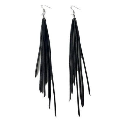 Leather Tassel Earrings Bohemian Tassel Fringe Dangle Earrings Boho Handmade Leather Feather Long Tassel Earrings Western Jewelry for Women - color: Black