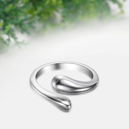 Cupimatch Modern Teardrop Adjustable Ring - Women Polished Stainless Steel Open Cuff Ring, Minimalist Wedding Anniversary Gift（Size:7