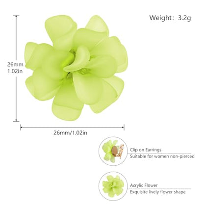 LAXPICOL Fashion Flower Clip On Earrings For Women Cute Lovely Acrylic Flower Earrings No piercing Earrings - color: green