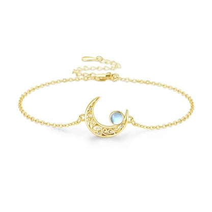 Moon Bracelet for Women 925 Sterling Silver Moonstone/Birthstone Moon Bracelet Butterfly/Dragonfly Bracelet Celtic Moon Butterfly Dragonfly Jewelry Gifts for Women - style: Moonstone-Gold Plated