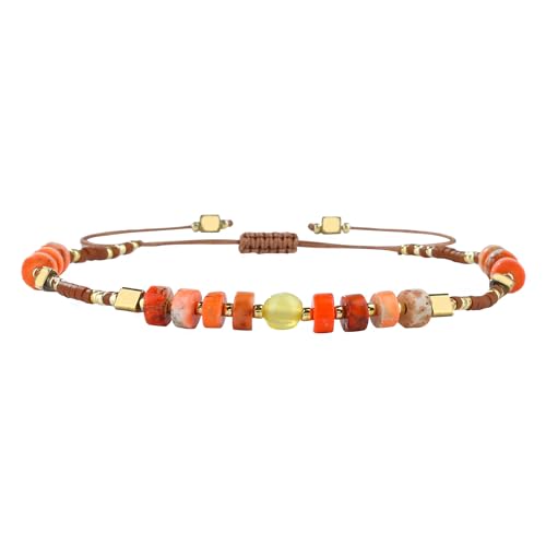 KELITCH Crystal Agate Friendship Bracelet Handmade Seed Beads Adjustable Bracelets for Women - color: Orange