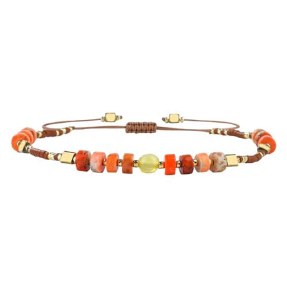 KELITCH Crystal Agate Friendship Bracelet Handmade Seed Beads Adjustable Bracelets for Women - color: Orange