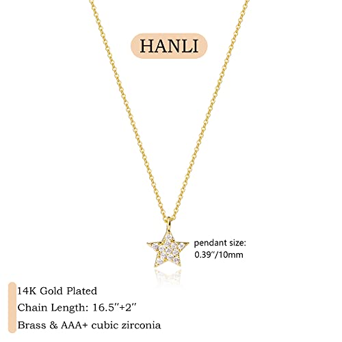 HANLI 14K Gold Plated Necklaces for Women - Dainty Butterfly, Star of David, Moon and Star, Sun, Lotus, Infinity, Hummingbird, Bee,Boots,Chill,Sunflower Pendant Designs - Elegant Jewelry for Women - color: Star CZ