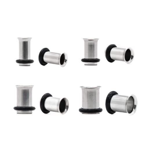 Forbidden Body Jewelry 12G-1 Inch Surgical Steel Single Flared Tunnel Plugs Plus O-Ring, Choose Pcs/Gauge - style: 8pcs: 4g/2g/1g/0g