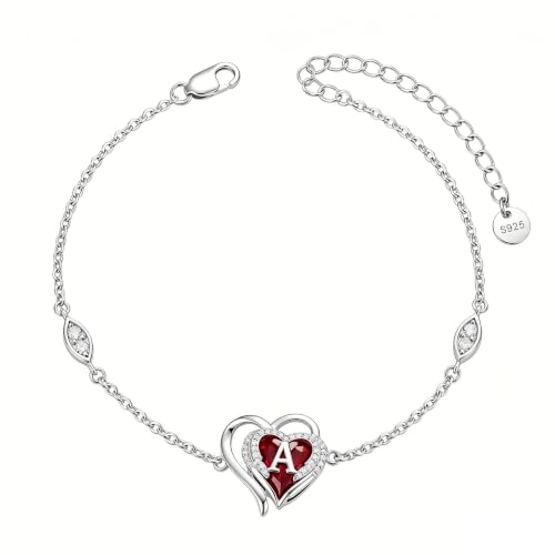 Initial Bracelet for Women 925 Sterling Silver Heart Angel Wings Initial Bracelet Anniversary Birthday Mothers Day Jewelry for Mom Her Wife - color: A