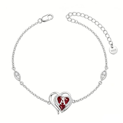 Initial Bracelet for Women 925 Sterling Silver Heart Angel Wings Initial Bracelet Anniversary Birthday Mothers Day Jewelry for Mom Her Wife - color: A