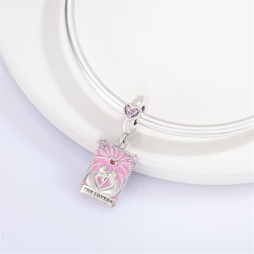 925 Sterling Silver Dangle Charm Fit Women Bracelet And Necklaces Jewelry | Medallion Pendants Beads Jewelry Charms for Women Fashion Gift Family Friends Mother's Day - color: Tarot Cards Lovers Dangle Charm M1414
