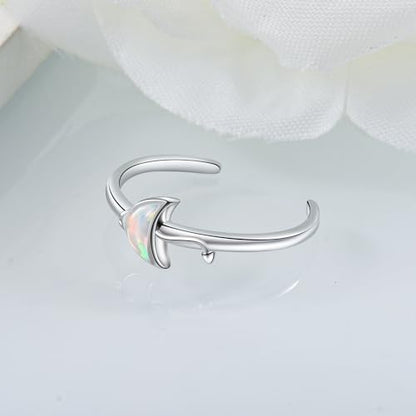 CHIC & ARTSY Women Toe Ring 925 Sterling Silver Animals Toe Ring Dainty Created Opal Toe Ring Adjustable Single Toe Ring for Women Beach Jewelry - color: L-Manta Ray/Silver