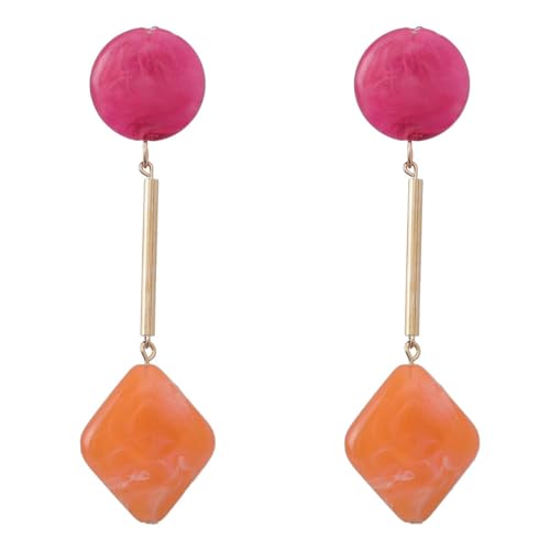 Acrylic Geometric Earrings Round Square Resin Earrings Lightweight Drop Earrings Resin Acetate Drop Dangle Hoop Earrings Long Tassel Fashion Jewelry Hollow Marble Design for Women - color: Colorful
