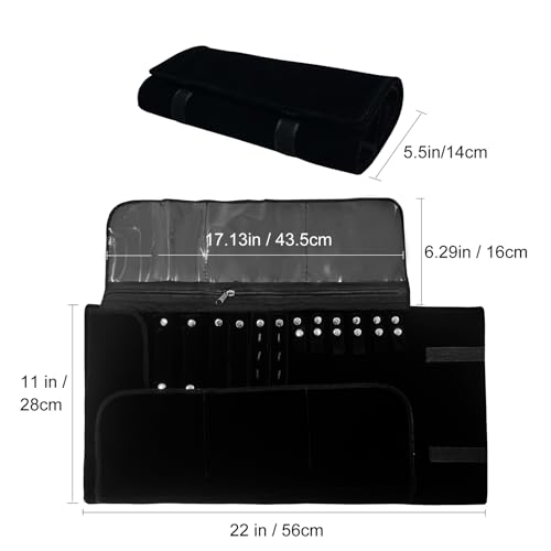 Velvet Travel Jewelry Case Roll Bag Organizer for Necklace Bracelet Earrings Ring - color: Black