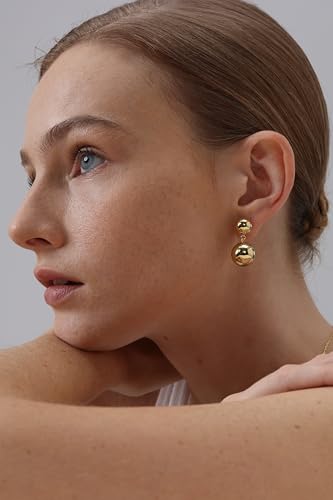 FRUMOS 18K Gold Plated Chunky Hoop Earrings for Women Fashion Thick Gold Hoops Set Jewelry for Birthday Christmas Gifts - color: Double Sphere Hoops