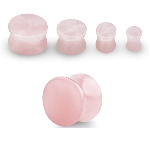 Pierced Owl - Rose Quartz Natural Stone Double Flared Plugs, Sold as a Pair - style: 4mm (6GA)