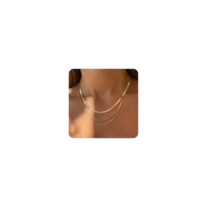 Tewiky Layered Necklaces for Women 14k Gold Plated Chain Necklace Set | Chunky Herringbone/Snake/Rope/Box/Cuban Link Chain for Women, Layering Stack Choker Necklace, Dainty Jewelry Set Non Tarnish - color: 3 Necklace Set Gold