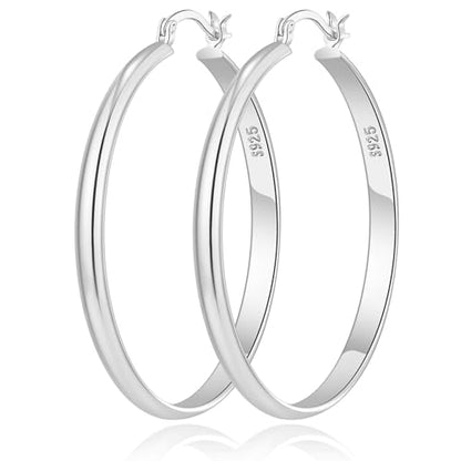 3mm Wide Large Hoop Earrings for Women Hypoallergenic 925 Sterling Silver Post Gold Earrings Lightweight Silver Hoop Earrings Oversize Big Gold Hoops 30/40/50/60MM - color: Silver, size: 30mm