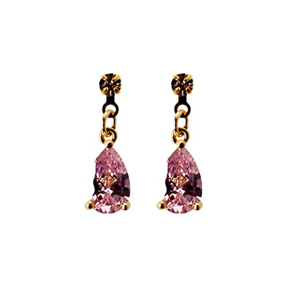 Drop Cubic Zirconia Invisible Clip On Earrings for Women Not Pierced Gold Teardrop Sqaure CZ Crystal Dangle Gold Silver Comfortable Clip On Earrings Bridal Wedding Prom - color: Teardrop 4 Pink