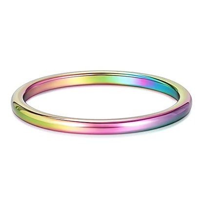 TRUMIUM 2mm 4mm 6mm 8mm Tungsten Wedding Band Ring for Men Women Silver/Rose Gold Plated/Rainbow/Gold Plated Domed High Polish Engagement Promise Rings Comfort Fit 4-15 - color: Tungsten-Rainbow-2mm