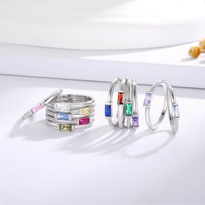 Sariel Birthstone Rings Jewelry 925 Sterling Silver Colorful Stackable Promise Ring for Women Wife Girlfriend Mom - color: December
