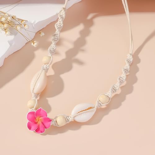 Nackiy Shell Necklace for Women, Handmade Summer Beach Jewelry Gift | Natural Sea Shell Necklace, Adjustable Collar Fit, Coastal Beach Style, Shell Starfish Charms, Lightweight Summer Jewelry - color: Pink
