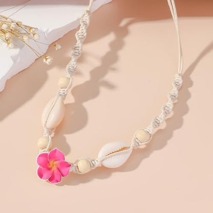 Nackiy Shell Necklace for Women, Handmade Summer Beach Jewelry Gift | Natural Sea Shell Necklace, Adjustable Collar Fit, Coastal Beach Style, Shell Starfish Charms, Lightweight Summer Jewelry - color: Pink
