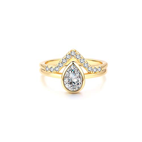 Valloey Rover 14K Gold Thin Beaded Full Bead Sterling Twisted Rope Black CZ Wedding Band Stacking Tiny Rings for Women - color: Teardrop