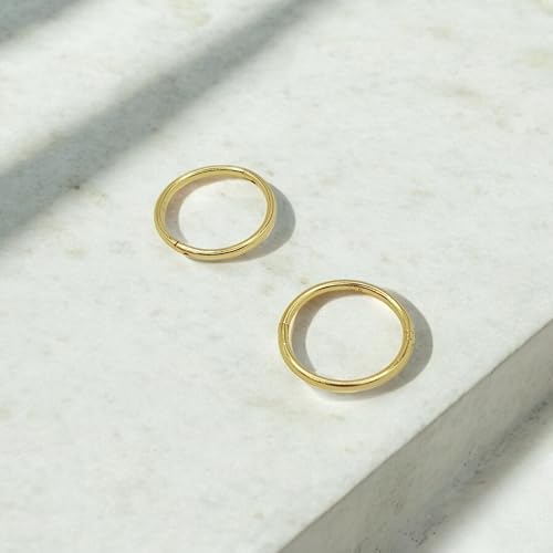 925 Sterling Silver Solid Infinity Sleeper Hinged Hoop Earrings Nose Ring Tragus 18G 8mm 10mm 12mm 14mm Women Men Hypoallergenic Body Jewelry Silver or Gold - style: Gold 12mm