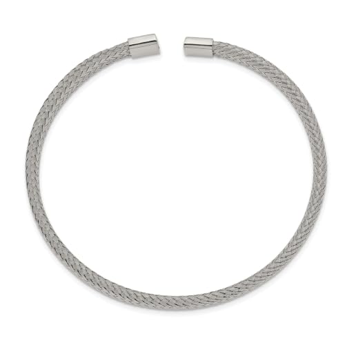 Chisel Polished Mesh Cuff Bangle in Stainless Steel, 6mm
