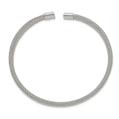 Chisel Polished Mesh Cuff Bangle in Stainless Steel, 6mm