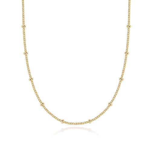PAVOI 14K Gold Plated Adjustable Link Chain Necklace for Women | Box Rope Sphere Bead Serpentine Anchor Mariner Gold Chain Necklaces - color: Yellow Gold, style: Ball Station