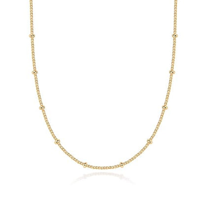 PAVOI 14K Gold Plated Adjustable Link Chain Necklace for Women | Box Rope Sphere Bead Serpentine Anchor Mariner Gold Chain Necklaces - color: Yellow Gold, style: Ball Station