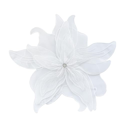 Exaggerated Organza Fabric Flower Brooch Pin for Women Girls Fashion Dainty Layered Big Beaded Corsage Boutonniere Brooches Lapel Pins Delicate Wedding Birthday Holiday Dress Accessories Jewelry Gift - color: White