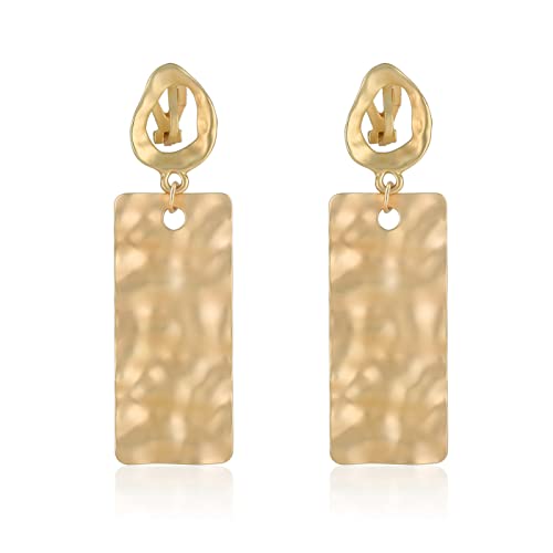 Gold Metal Clip On Earrings for Women Non Pierced Dangle Drop Earrings Multiple Styles - color: gold geometry