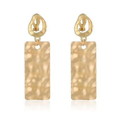 Gold Metal Clip On Earrings for Women Non Pierced Dangle Drop Earrings Multiple Styles - color: gold geometry