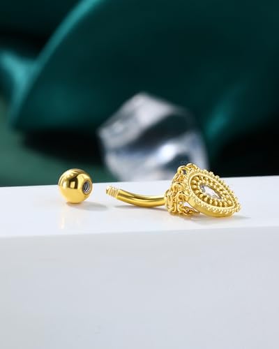 Belly Button Rings 14G Reverse Belly Navel Rings for Womne Gold Floating Navel Piercing Jewelry Stainless Steel - color: YG-Drop