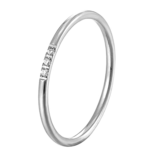 Women's Stainless Steel 1MM Thin Plain Midi Stacking Ring Band Comfort Fit, Size 3 to 10 - color: Dome - Silver (with 3 cz)